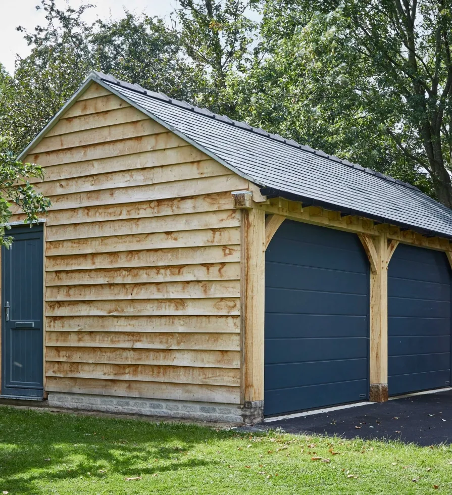 Three bay oak framed garage Cheshire Derbyshire Manchester